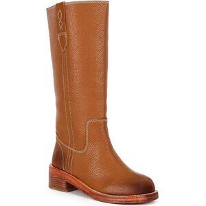 Women Brow Knee High Boots for Women Round Toe Mid Calf Chunky Heel Winter Fall